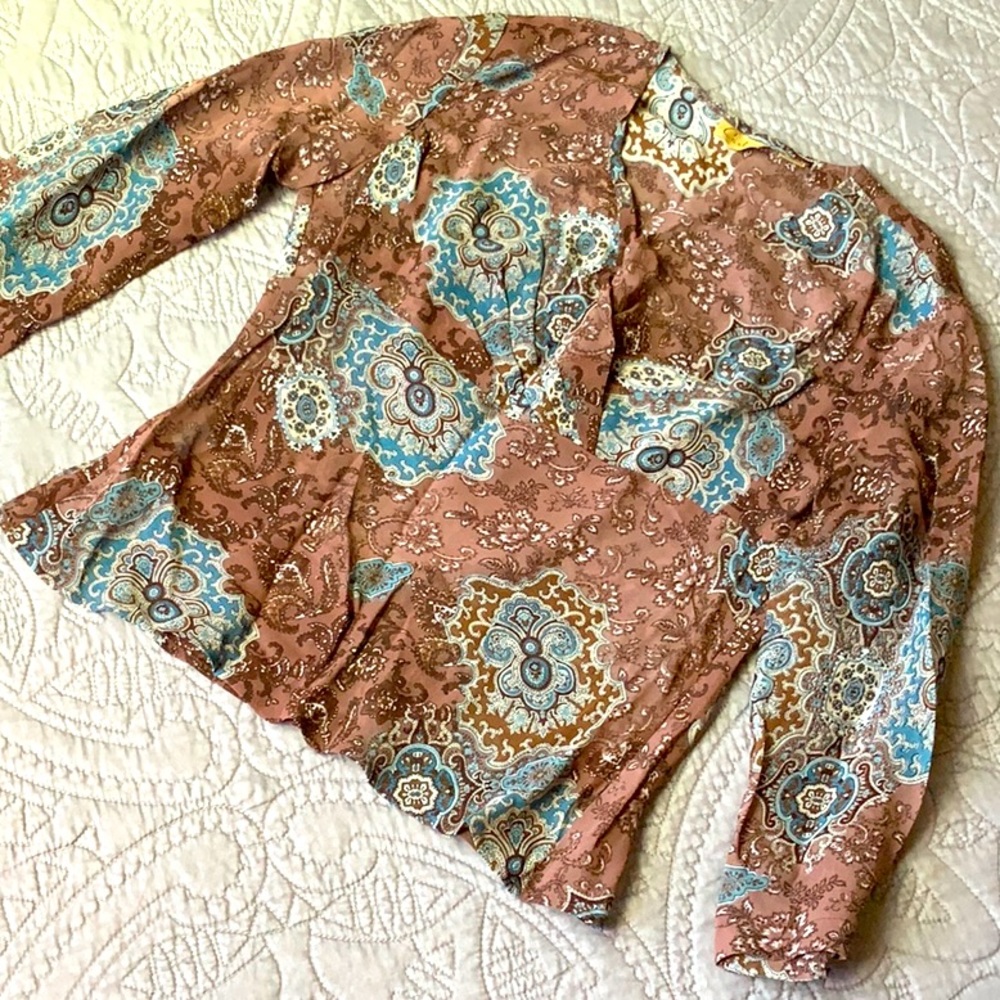 ✨Caslon 3/4 Sleeve V-Neck Paisley Blouse S Petite